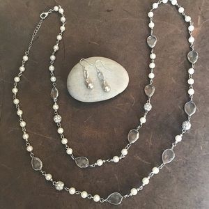 Pearl & Rhinestone Necklace and Earrings